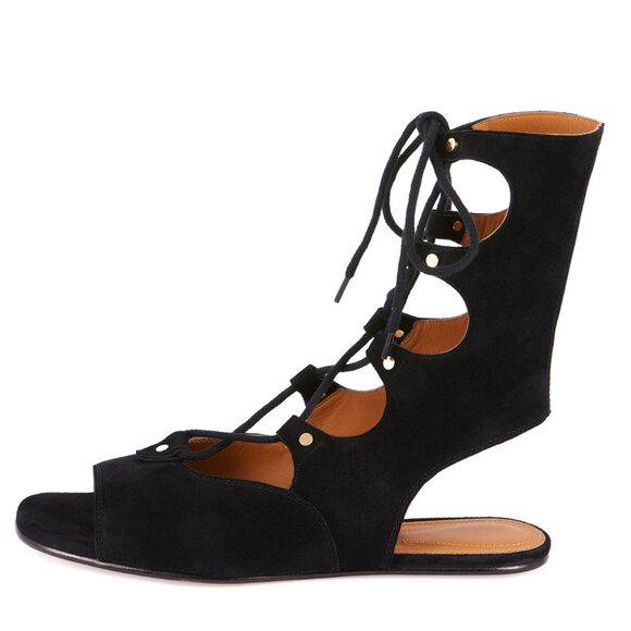 CHLOE SHOES SUEDE LEATHER MID CALF GLADIATOR FOSTER SANDALS sz IT 38 7 US - Picture 4 of 10